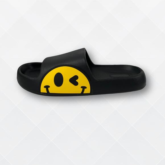Black Smiley Cushion Slides, Light, Non-Slip Slippers - Picture 1 of 5